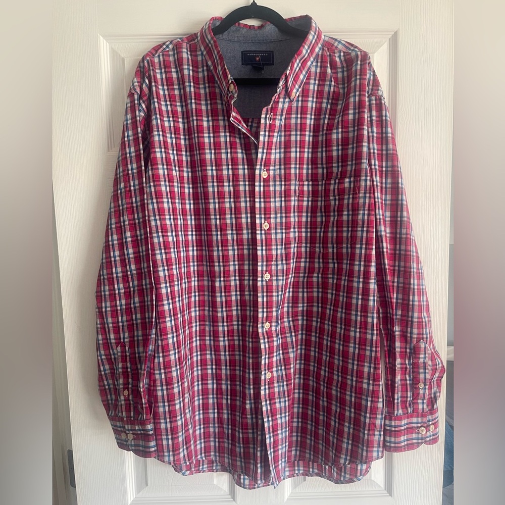 Saddlebred pink and blue Plaid Button-Down Shirt size xxl